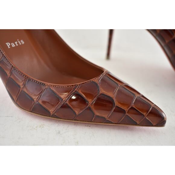 Christian Louboutin Kate 85 Brown Acajou Calf Ali Croc Pointed Toe Heel Pump 40 - Picture 8 of 16